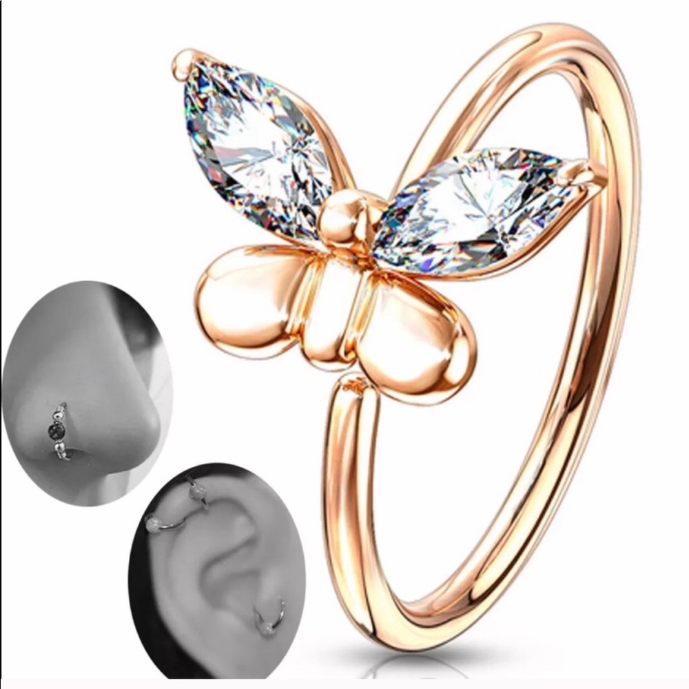 Rose gold butterfly nose ring